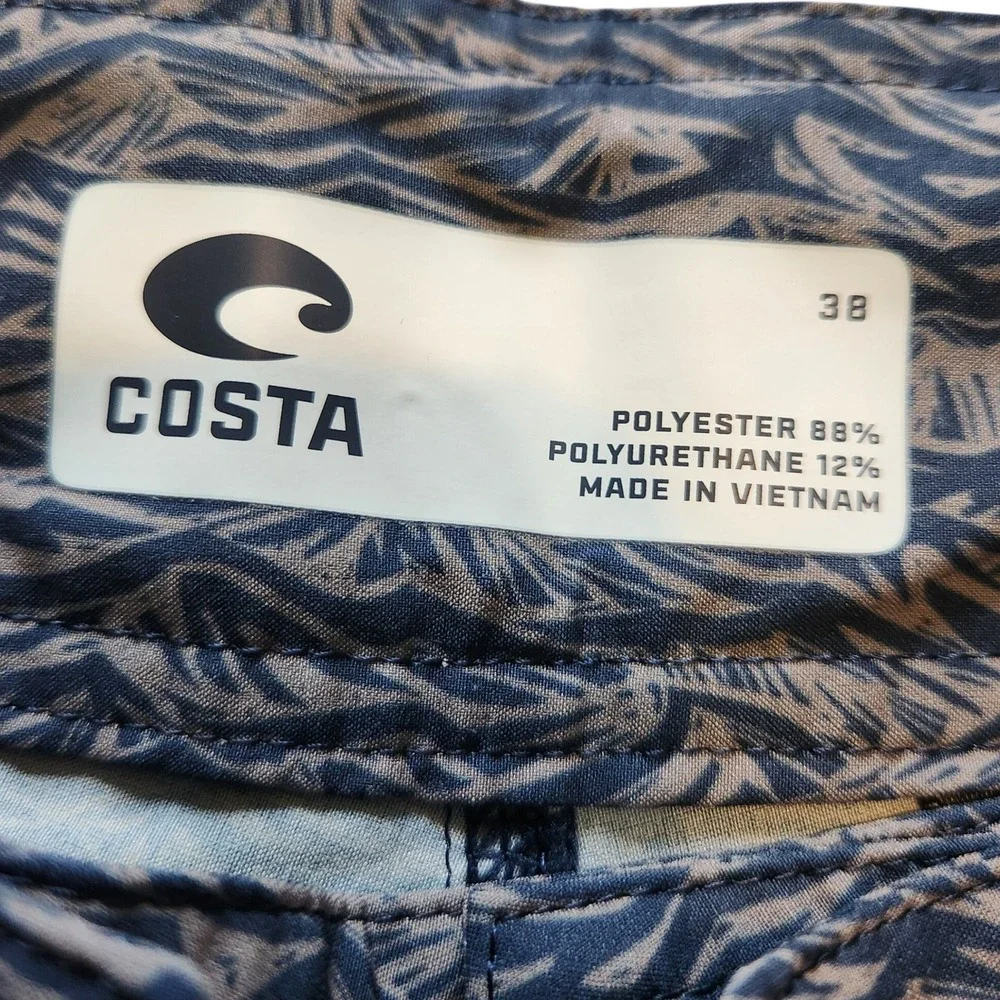 Costa Del Mar Board Shorts Mens 38 Wave Print Blue Performance Swim Trunks